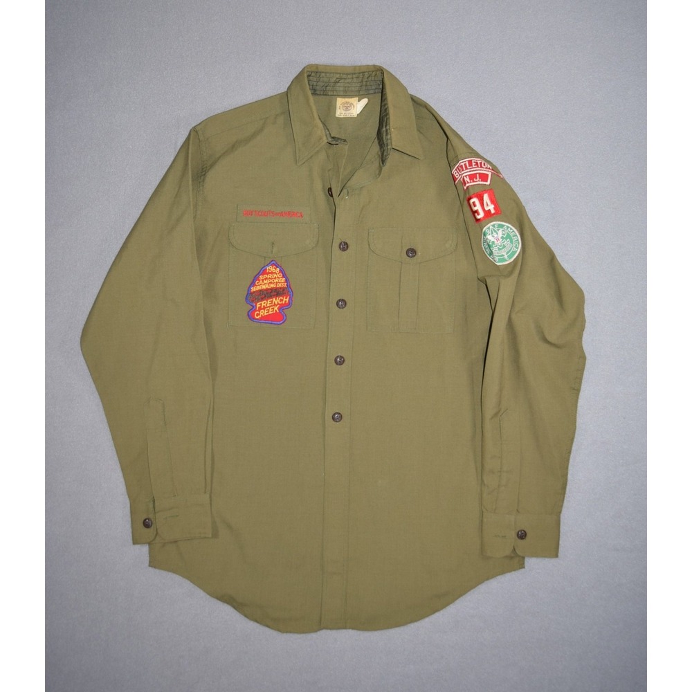 Vintage Boy Scouts of America Shirt Mens Medium Wool Official Uniform Patches